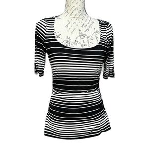 WHBM Black and White Stripe Short Sleeve Top Size Medium